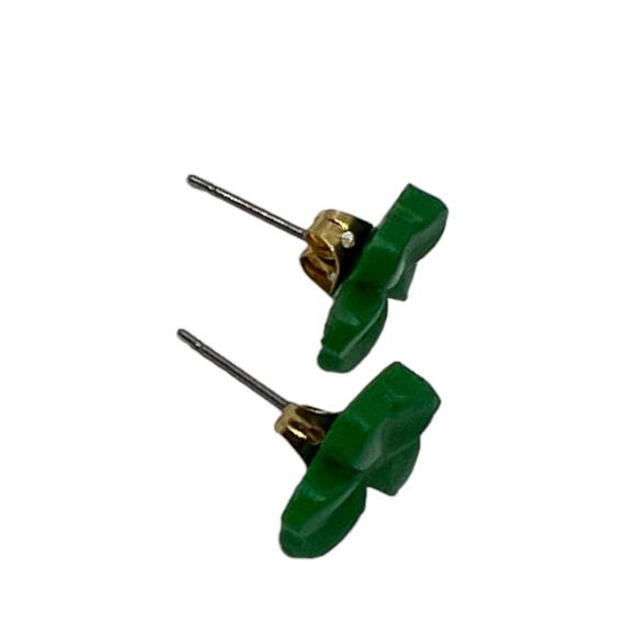 Green Shamrock Stud Earrings St Patrick's Day Clover Irish Lucky Small 0.5" - Picture 6 of 7